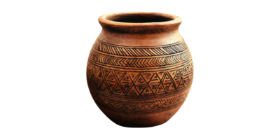 Decorative clay pottery with tribal patterns isolated on transparent background png