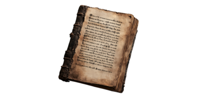 Ancient open book with old text isolated on transparent background png