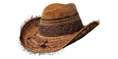 Woven straw cowboy hat with tribal band isolated on transparent background png