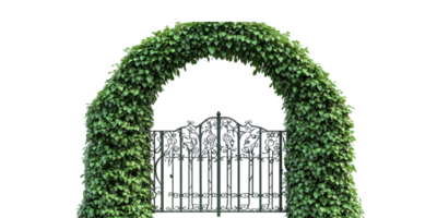 Green archway with iron gate isolated on transparent background png