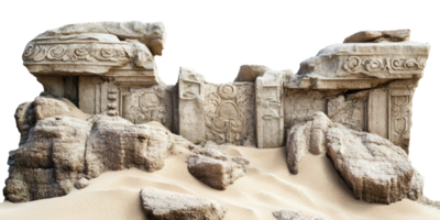Ancient stone ruins with ornamental carvings isolated on transparent background png