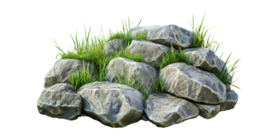 Pile of rocks with grass growing on top isolated on transparent background png