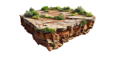 Rocky desert terrain with vegetation isolated on transparent background png