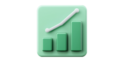 Green 3d bar graph with line chart isolated on transparent background png