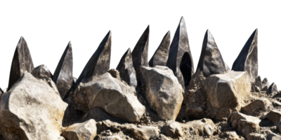 Jagged black rock formation with sharp edges isolated on transparent background png