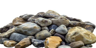 Pile of various river rocks isolated on transparent background png