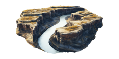 Grand canyon-like river and cliffs terrain isolated on transparent background png
