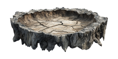 Dry tree stump cross-section with cracked soil isolated on transparent background png