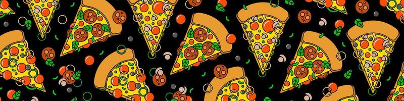 Pizza backdrop. Cartoon slice of pizza pattern. vector