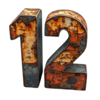 Rusty Distressed 3D Number 12 with Chipped Paint and Rust Patches png
