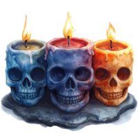 Set of Colorful Skull Candles for Halloween Decor png