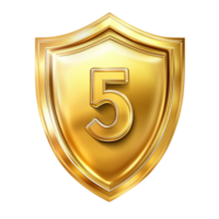 Golden Shield with Number Five on Transparent Background png