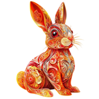 Orange Rabbit with Intricate Patterns png