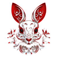 Decorative Red Rabbit Design with Floral Patterns png