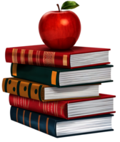 A Red Apple Rests Atop Two Books In A Library Setting png