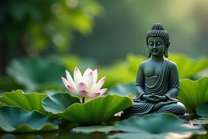 buddha statue in water lily photo