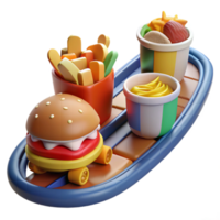 Fast Food on Wheels 3D Render of Burger, Fries, and Dips png