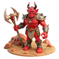 Red Demon Warrior with Axe 3D Render png