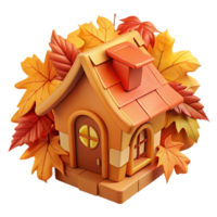Autumn Cottage 3D Render of House with Fall Leaves png