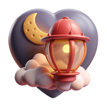 Heartfelt Night Scene Crescent Moon, Lantern, and Clouds png