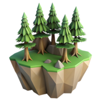 Low Poly Floating Island Forest Scene png