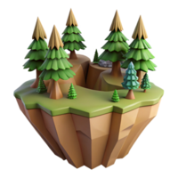 Floating Island with Evergreen Forest 3D Render png
