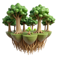 Floating Island Forest A 3D Render of Lush Trees and Exposed Roots png