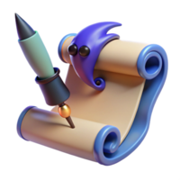 Fantasy Scroll with Quill 3D Render png