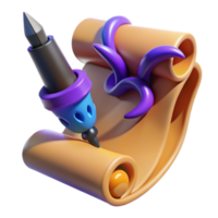 Fantasy Quill and Scroll 3D Render png