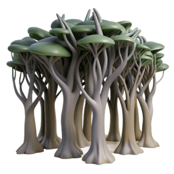 abstrait arbre bosquet numérique 3d rendre de entrelacés des arbres png