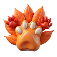 Autumn Paw Print with Leaves 3D Render png