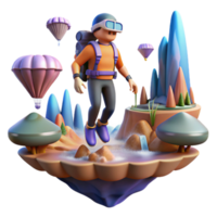 3D Render Adventurer Soaring Over Fantasy Island png
