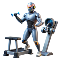 Robot Fitness 3D Model of Android Exercising on Treadmill with Weights png