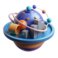Global Data Visualization 3D Abstract Planet with Charts and Orbits png