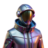 Futuristic Metallic Jacket with Helmet A 3D Render png