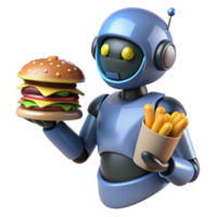 Robot Holding Burger and Fries 3D Render png