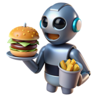 Robot Serving Burger and Fries 3D Render png