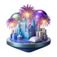 Cityscape Fireworks A Digital Celebration png