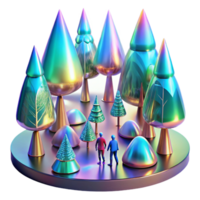 Iridescent Forest Miniature 3D Render of Colorful Trees png