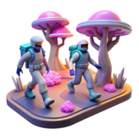 Astronauts Exploring Alien Flora 3D Render png