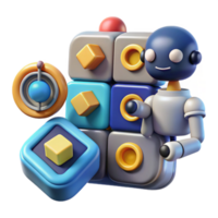 3D Robot with Colorful Blocks Interactive Puzzle Game Design png