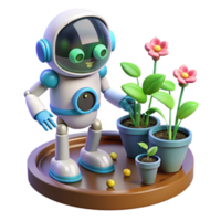 Robot Tending Plants A 3D Render of Artificial Intelligence and Gardening png