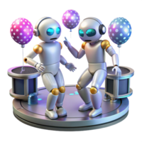 Dancing Robots with Balloons A 3D Render png