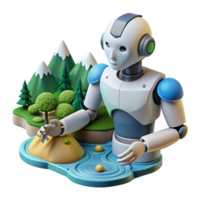 Robot and Nature AI Interaction with Ecosystem png