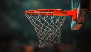 Basketball hoop is ready for players to practice shooting and scoring on a dusky evening photo