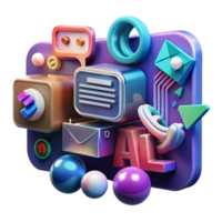 AI-Powered Communication 3D Abstract Illustration of Digital Messaging png
