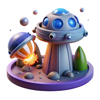 rymdskepp krascha landning 3d framställa av utomjording UFO och rymdskepp skräp png