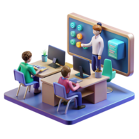Interactive Online Learning A 3D Render of Students in a Digital Classroom png