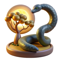 Serpentine Serenity 3D Render of Snake and Tree png