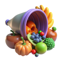 Abundant Autumn Harvest 3D Render of Colorful Fruits and Vegetables png